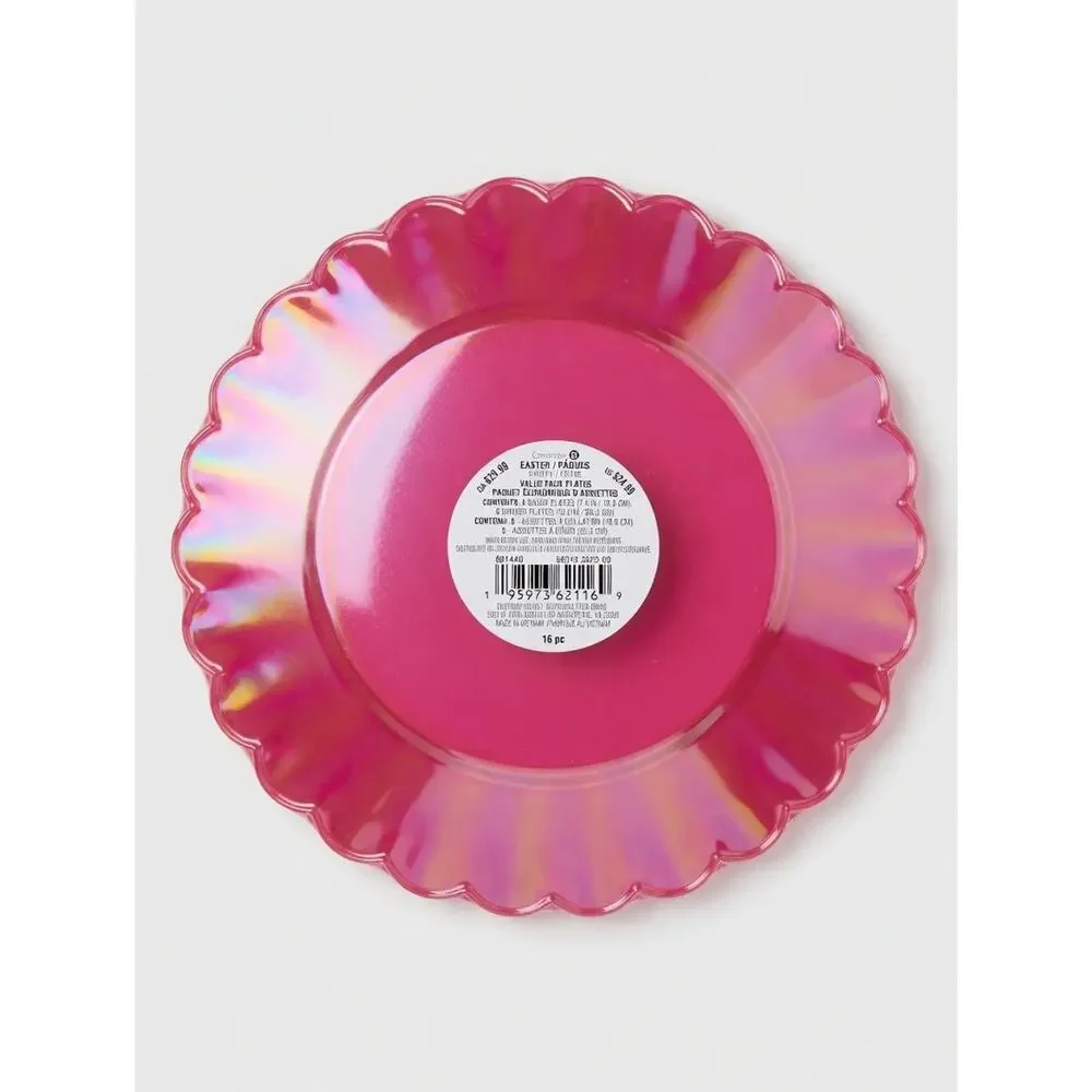 Celebrate Easter Pink Iridescent Scalloped Plates (16 pc Value Pack)